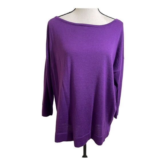 White House black market womens wool sweater. Large purple round neckline - Picture 9 of 11
